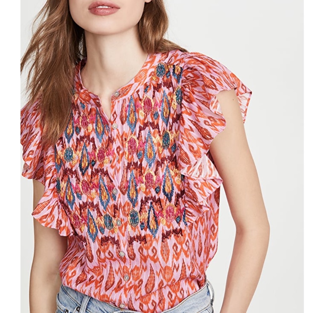 Figue Janae Ikat Flutter-Sleeve Top